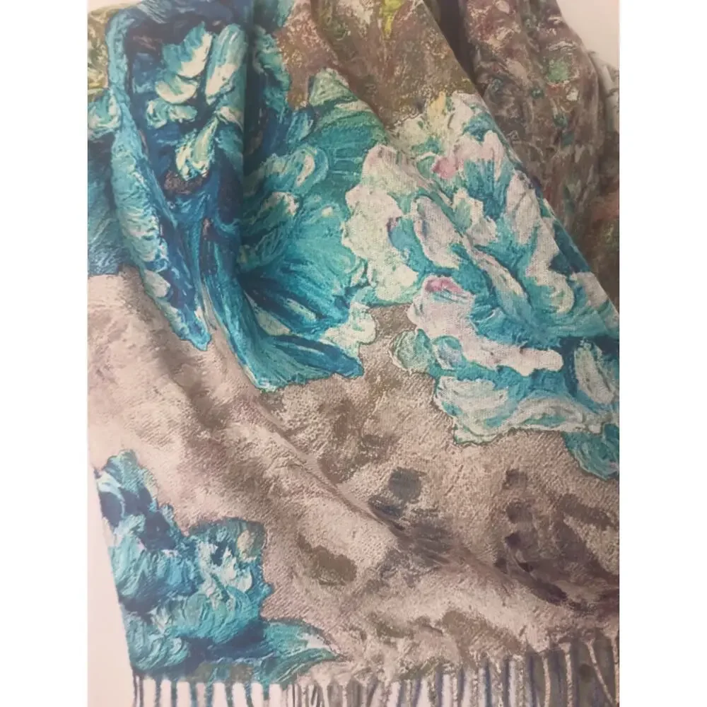 Womens Artsy Bird Scarf Shawl Viscose Cashmere Colorful Whimsical Boho Cozy